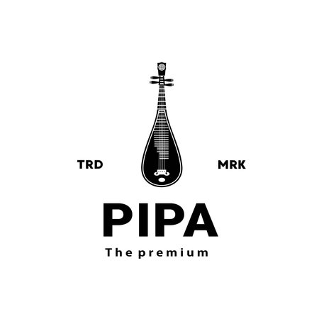 Traditional Chinese musical instrument logo illustration, pipa silhouette suitable for music store and communityのイラスト素材
