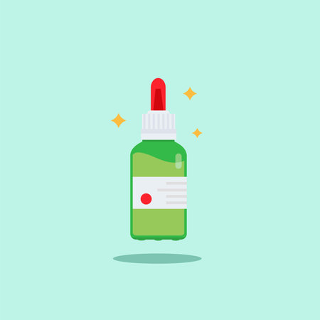 illustration of glass medicine bottle with dropper, pharmacy icon of liquid medicine store for medical health careのイラスト素材