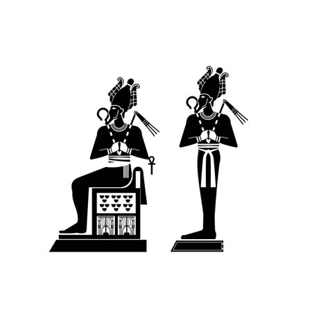 Silhouette of ancient egypt god osiris , middle east death king with crown and scepterのイラスト素材