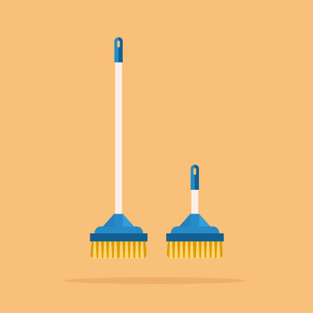 broom and floor logo, home cleaning tool illustration. suitable for posters and web iconsのイラスト素材