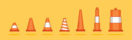 set of traffic cone type icons, illustrations of traffic markers and traffic controllers. suitable for posters and web iconsのイラスト素材