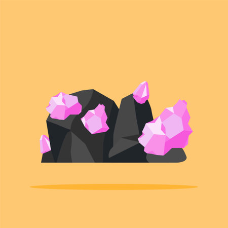 Natural rocks and minerals logo, pink crystal illustration with mining materials. suitable for posters and web iconsのイラスト素材