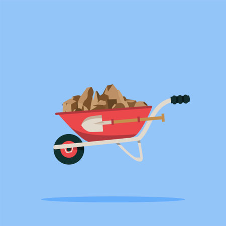wheelbarrow logo with natural stone, illustration of carpentry transportation equipment. suitable for posters and web iconsのイラスト素材