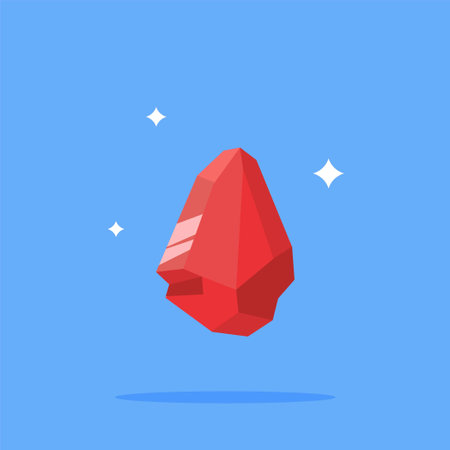 Natural rocks and minerals logo, red crystal illustration with mining materials.のイラスト素材