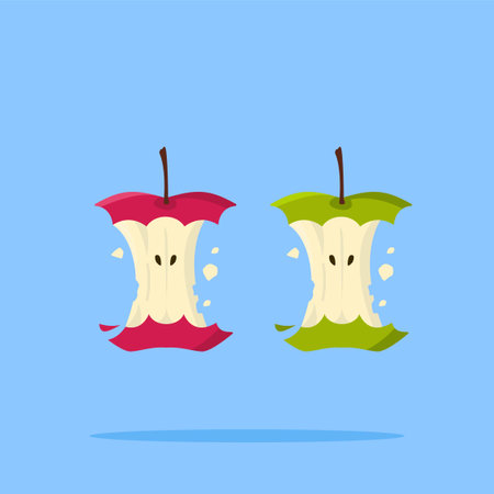apple core fruit logo with 2 colors, rotten fruit illustration. suitable for poster and web iconのイラスト素材