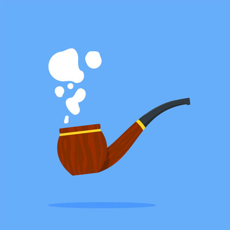wooden pipe logo with smoke coming out, smoking object illustration. suitable for posters and web iconsのイラスト素材