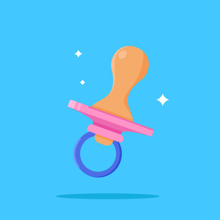 baby pacifier logo with flat design style, baby playing illustration. suitable for poster and web iconのイラスト素材