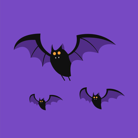 Flying bat with glowing eyes. Spooky Halloween decoration suitable for posters and web.のイラスト素材