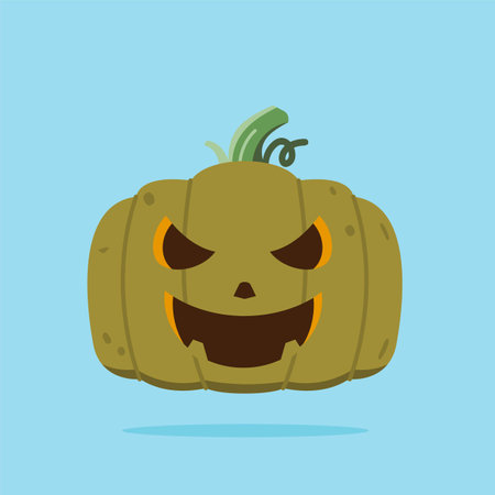 Halloween green pumpkin carving, scary pumpkin expression suitable for poster and webのイラスト素材