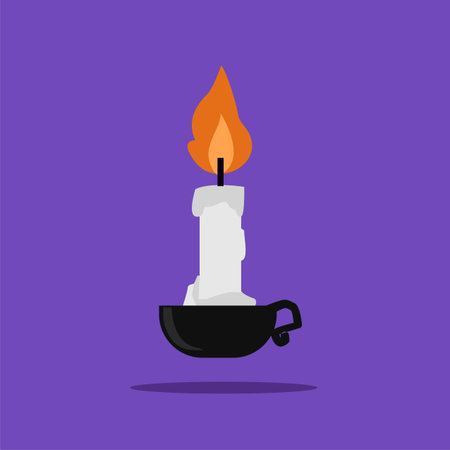 white candle with flame. Spooky Halloween decoration suitable for posters and webのイラスト素材