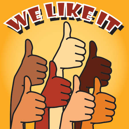 many different color hands with thumbs upのイラスト素材