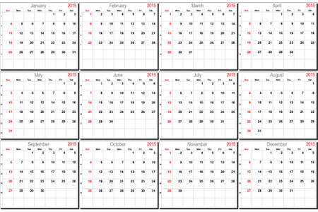 Vector calendar planner schedule 2015 week starts with sundayのイラスト素材