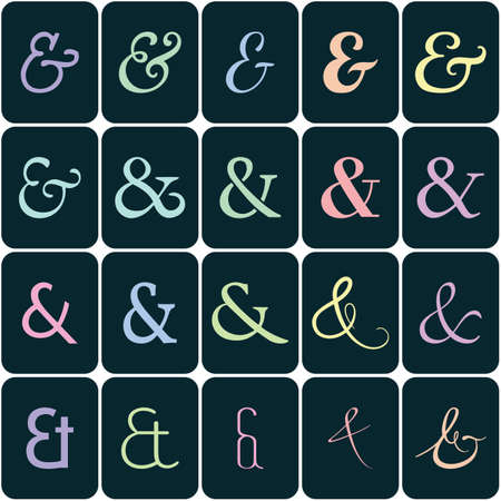 Set of decoration ampersands in colors for letters and invitation on white background. Hand drawn type. Vector illustrationのイラスト素材