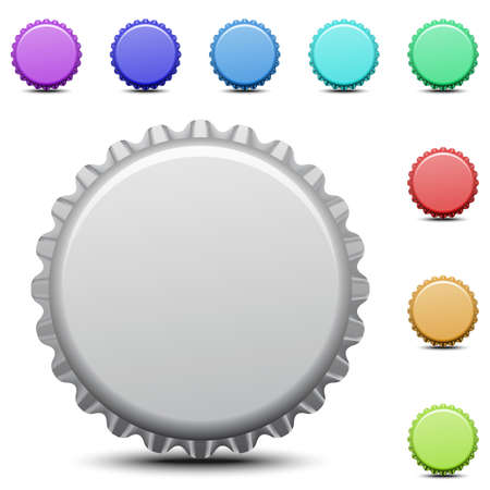 Realistic colorful bottle caps on white background. Vector illustration.のイラスト素材