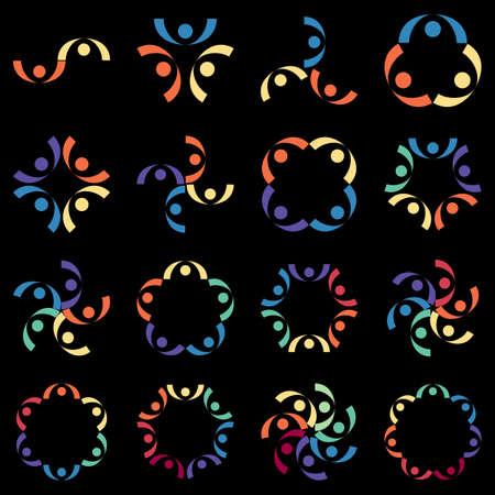 Social relationship, company, friendship logo and icon on black backgroundのイラスト素材