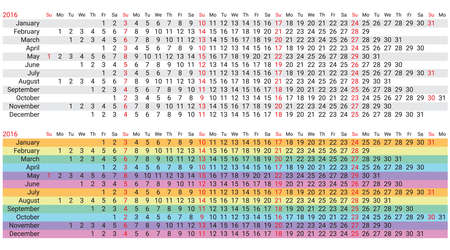 2016 Creative Rainbow Calendar Planner Organizer. Black-white and colored version. Vectorのイラスト素材