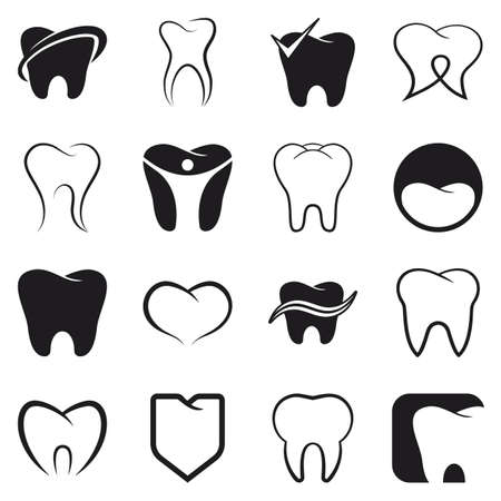 Tooth , teeth vector black icons set on white backgroundのイラスト素材