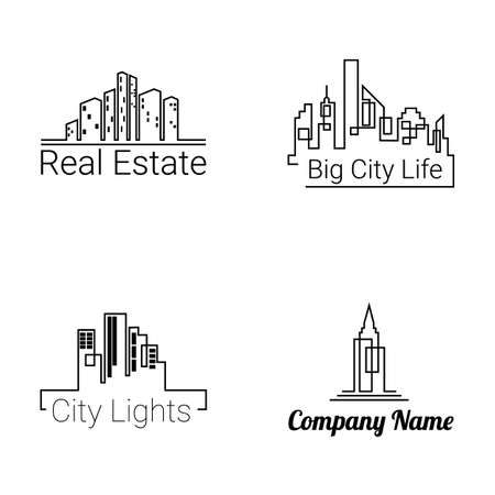 City buildings logo silhouette icons on white background. Vectorのイラスト素材