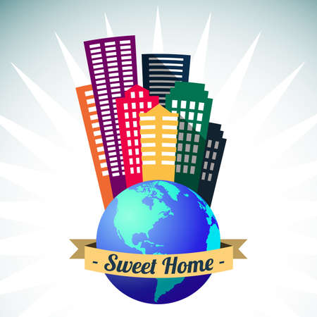 Big world sweet home, city buildings vector illustrationのイラスト素材