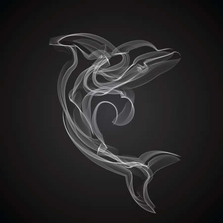 Dolphin smoke vector silhouette on black background.のイラスト素材