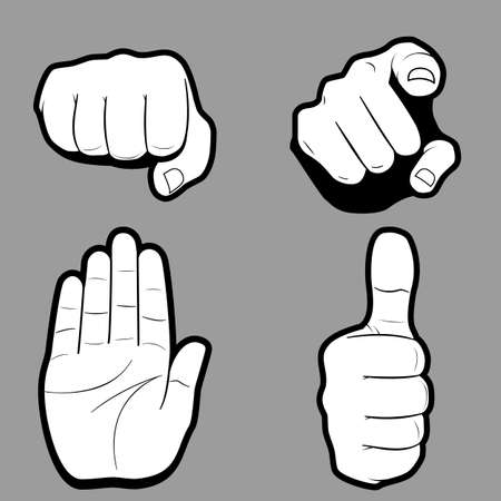 Flat design icon set of hands in many and different gesture on grey. Vector illustration.のイラスト素材