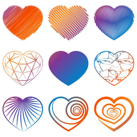 Set of colored heart shapes icons on white background. Vectorのイラスト素材
