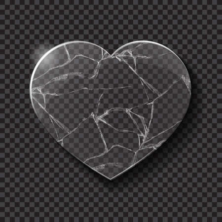 Illustration of broken heart made from glass on dark background. Vectorのイラスト素材