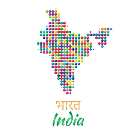 India Border Map, multicolor dots creative design, white backgroundのイラスト素材