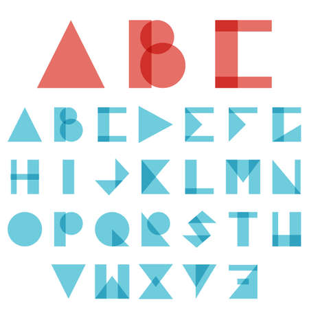 Red and blue creative font, ABC, alphabet in geometric style, logo on white background. Vectorのイラスト素材