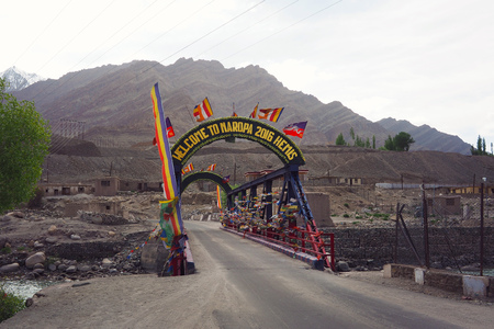 India - June 17 2017: Hemis Temple entrance gate welcome sign, Leh Ladakh - Indiaのeditorial素材