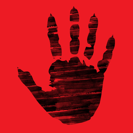 Silhouette demon hand digital ink painting in red background - created by meの写真素材