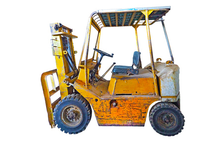 industrial old rusty tractor forklift car isolated on white backgroundの写真素材