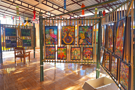 CHIANG MAI THAILAND - 31 January 2018: exhibition display art painting from grade 1 to 6 student at Ban Kob Dong School, Doi Ang Khang, Fang, Chiang Mai, Thailandのeditorial素材