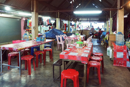 CHIANG MAI THAILAND - 30 January 2018: food court with center table and chair at Local Market in Doi Ang Khang, Fang, Chiang Mai, Thailandのeditorial素材