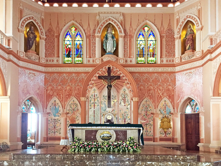 Chanthaburi Thailand - 8 April 2018: Inside of Cathedral of the Immaculate Conception the tourist travel attraction in Chanthaburi Provinceのeditorial素材