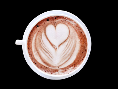 hot chocolate latte art in heart shapeの写真素材