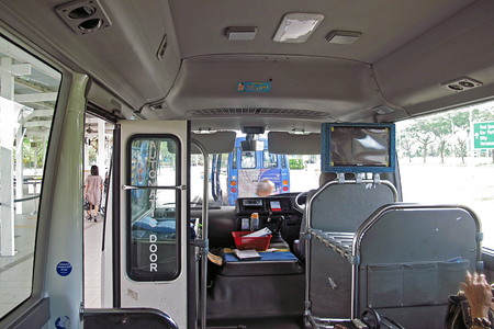Singapore - 15 MAY 2011: inside of airport shuttle bus at changi airport terminal 3のeditorial素材