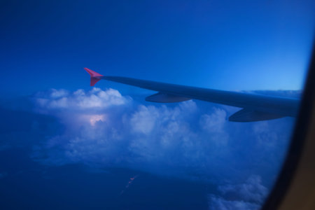 View on the sea and the desert from an airplane.View on the touristic resort and Red Sea from an...
