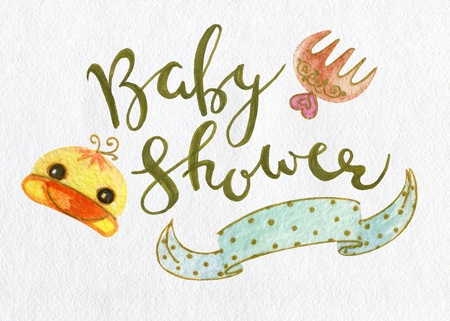 card baby shower clip art newborn design elements watercolor illustration isolated on white backgroundの写真素材