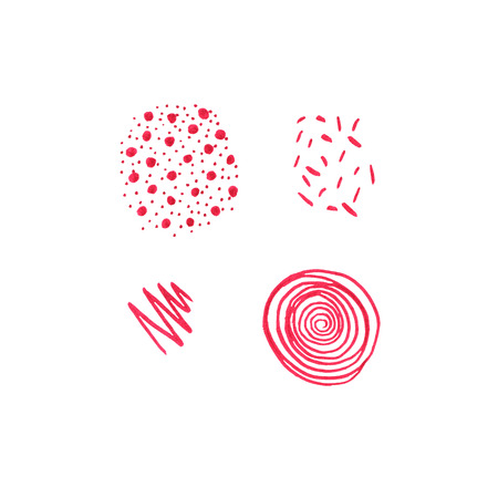 Watercolor abstract red stains and spiral on white background for your design. Hand paint textured background for invitation, wedding or birthday card templateの写真素材