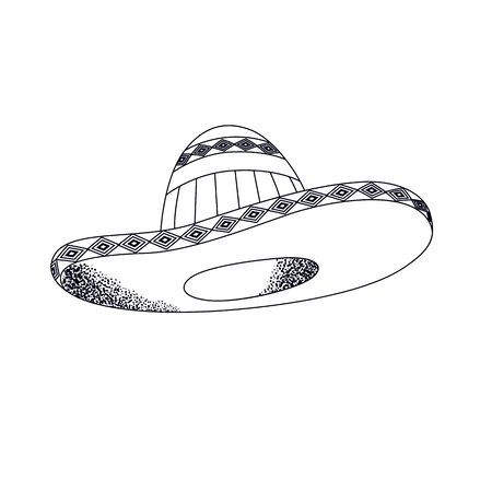 Line art isolated mexican hat design. Mexican cuisine doodle. Isolated on a white background hat stock vector. Ink illustration vector sign symbol. Hand drawing coloring book for adults and childrenのイラスト素材