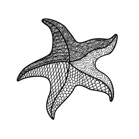 Ocean star coloring pages adults isolated on white background. Doodle decorative coloring book page Adult and kids zen tangle stile. Star shape vector antistress illustration art marine sea collectionのイラスト素材