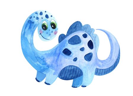 dinosaur blue character in fantasy Cartoon. Cute childish reptile dinosaur character.  hand drawn illustration of blue Dino. Perfect for baby kid nursery print and poster design.の写真素材