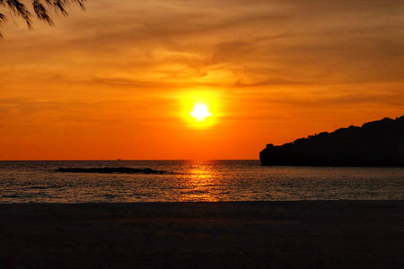 Landscape of sea paradise tropical island beach, sunset time of Tarutao island, Thailand.
