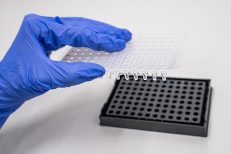 Samples of RNA were prepared in 96 well for real-time PCR (polymerase chain reaction) that can...