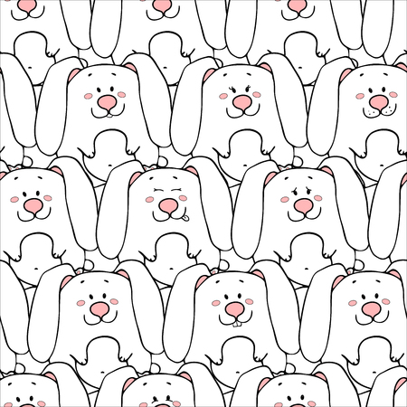 Vector seamless pattern with hand-drawn funny cute fat animals. Silhouettes of animals on a white background. Fun texture with rabbits. Design concept for children printのイラスト素材