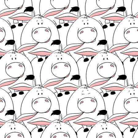 Vector seamless pattern with hand-drawn funny cute fat animals. Silhouettes of animals on a white background. Fun texture with donkeys. Design concept for children printのイラスト素材