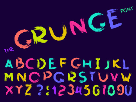 Set of vector modern abstract font and alphabet. Typography grunge style neon font set for logo, poster, invitation or clothing design.のイラスト素材