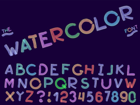 Set of vector modern abstract font and alphabet. Typography watercolor style multicolored font set for logo, poster, invitation or clothing design.のイラスト素材