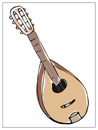 Vector greeting card with mandolin. Cartoon colored isolated objects on a white background. Multicolored hand drawn illustration.のイラスト素材